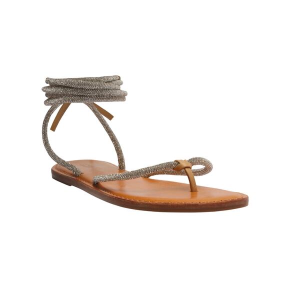 Schutz Kittie Glam Casual Flat Sandals Women's Silver/Beige Size US8B EU38.5 - Picture 1 of 14